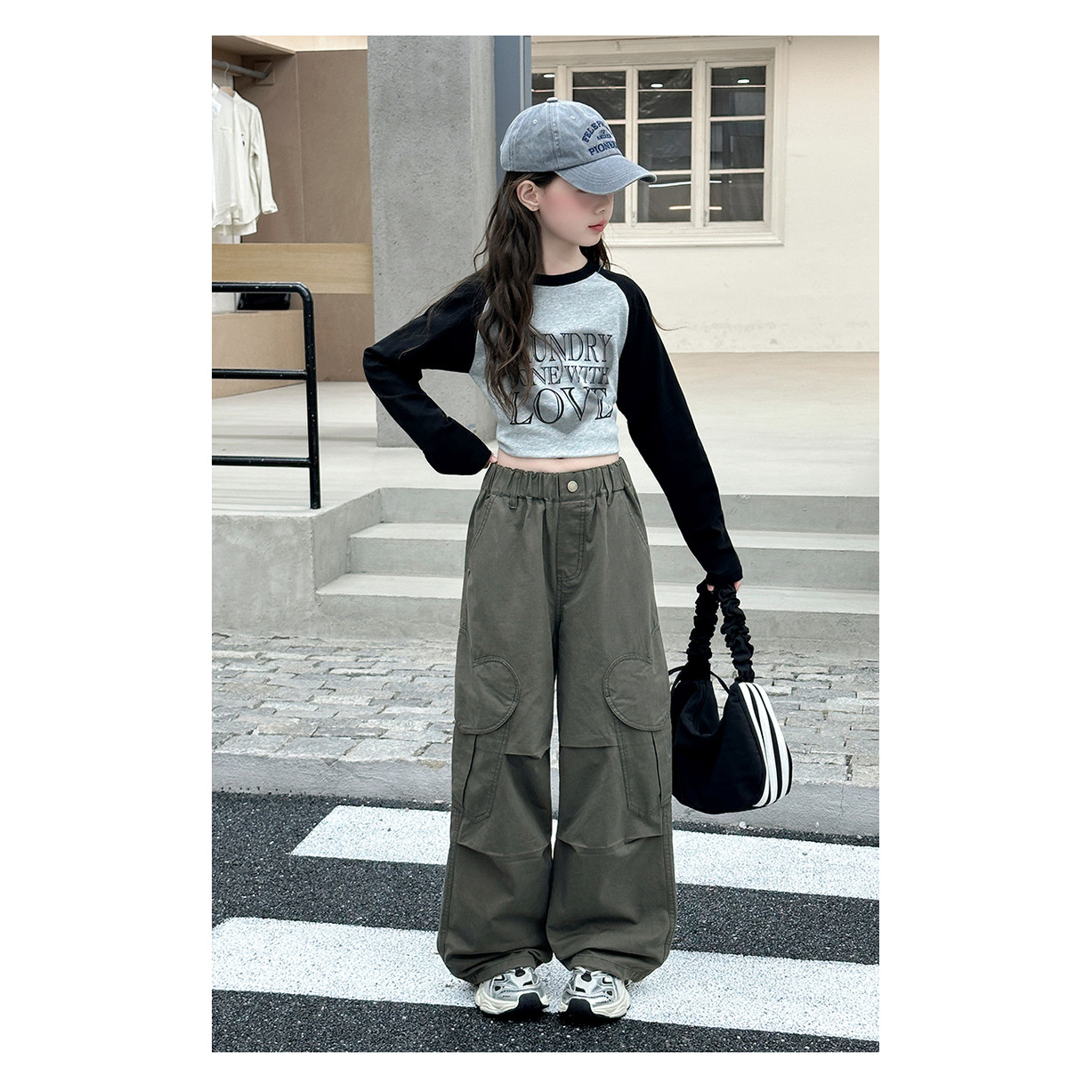 女童工装裤子2025新款洋气儿童运动裤女大童长裤春秋款女孩阔腿裤
