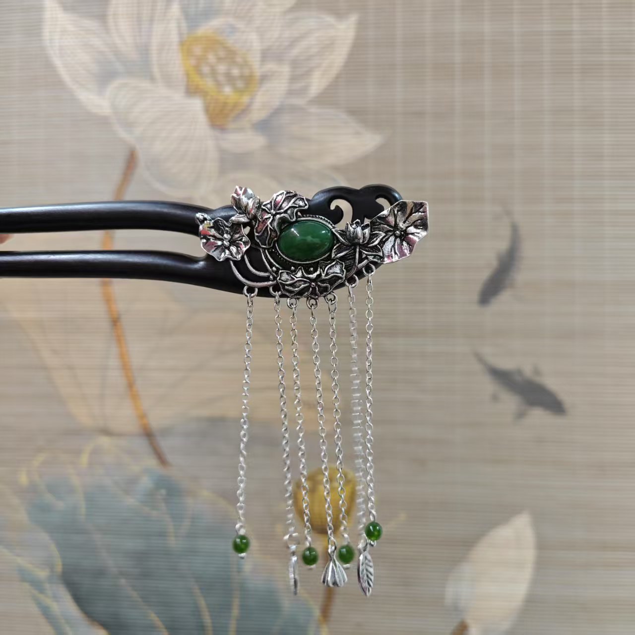 炑歌J426荷塘月色15公分双钗发簪气质手工发饰国风发簪