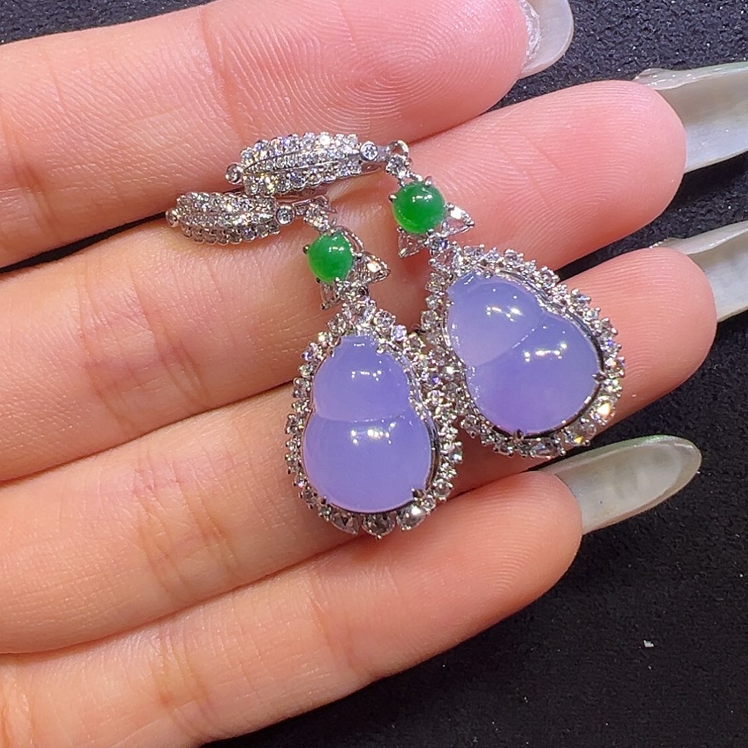 翡翠18K金镶嵌耳饰葫芦