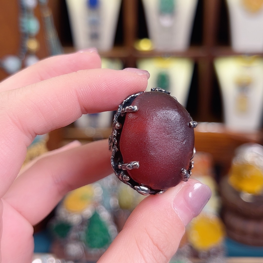 琥珀银S925镶嵌戒指/指环戒指