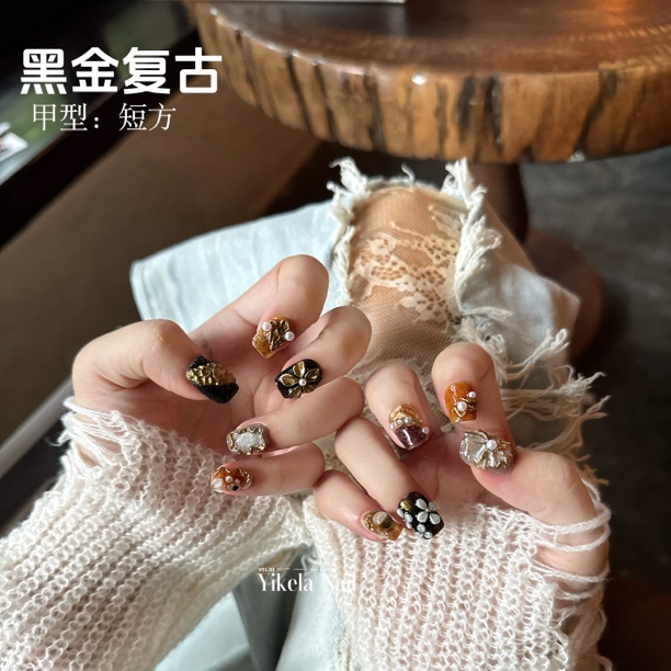 （黑金复古）伊克拉纯手工ins小众老钱风气质穿戴美甲