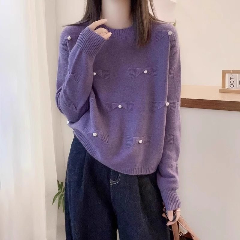 2025秋冬季新款时尚设计感钉珠装饰针织衫女独特感漂亮感上衣G840
