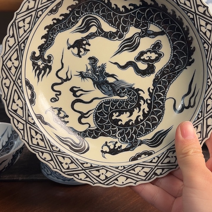 崽*二号釉龙盘盘子微瑕