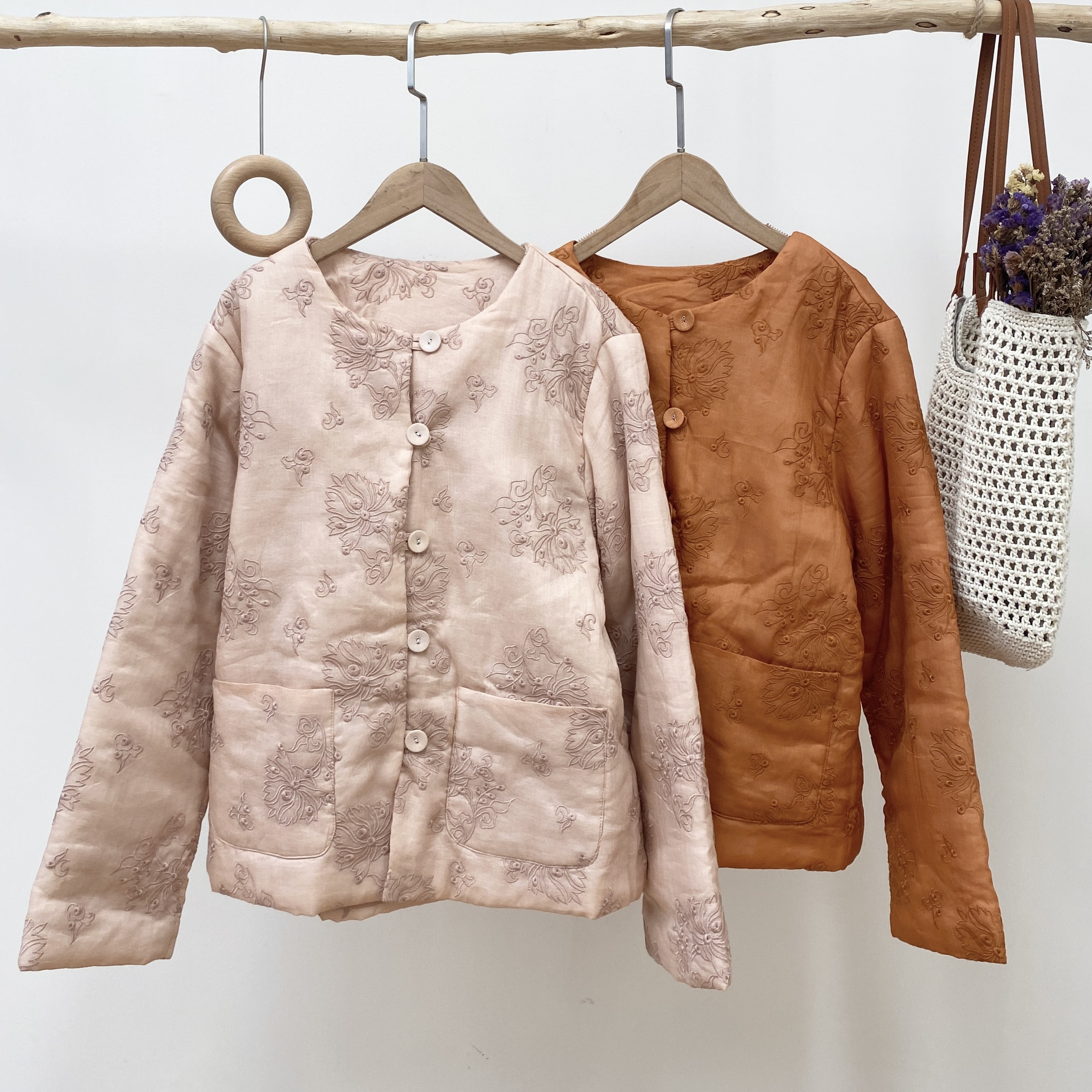 【苎麻圆领重工刺绣棉服外套】4694