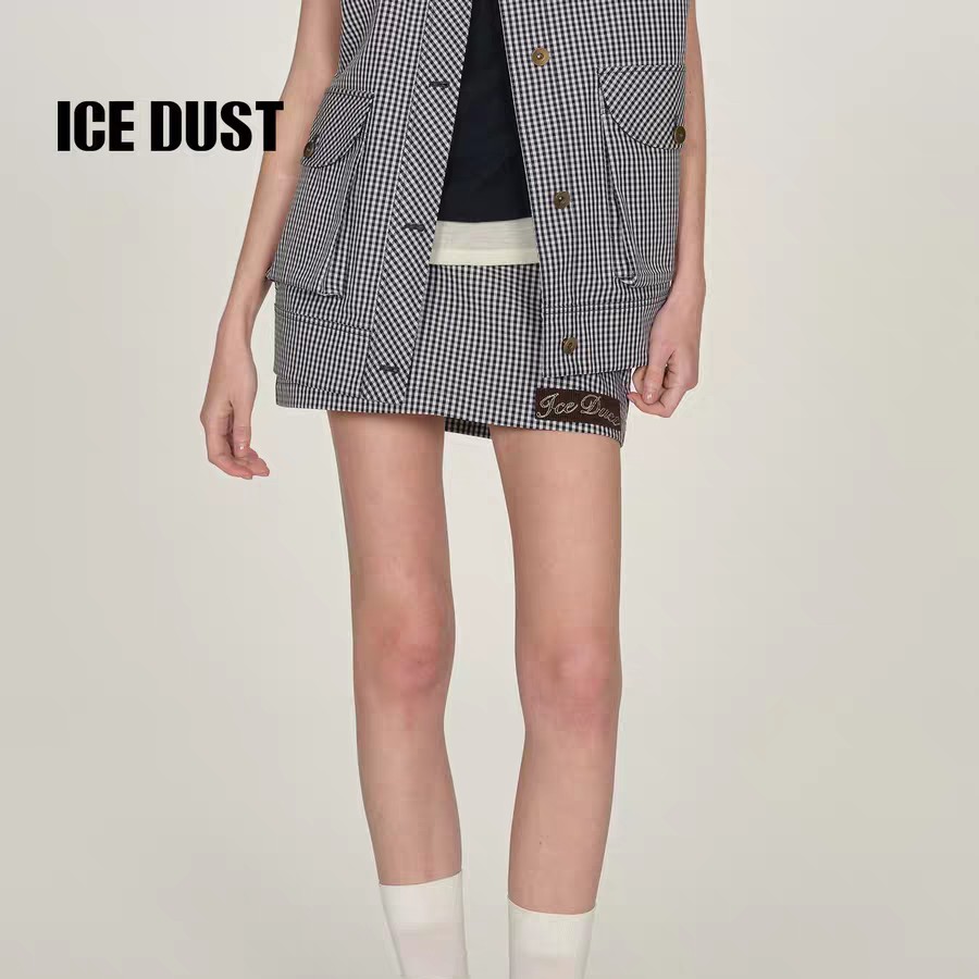 ICE DUST拼色格子短款半身裙女25PF秋季新款撞色高腰显瘦A字裙子
