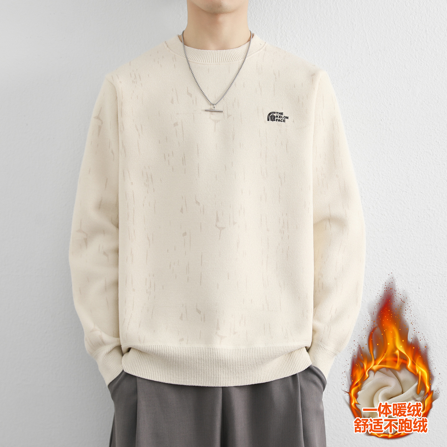 【高品质】2025冬季男士毛衣脏脏布工艺一体绒保暖圆领针织衫R867