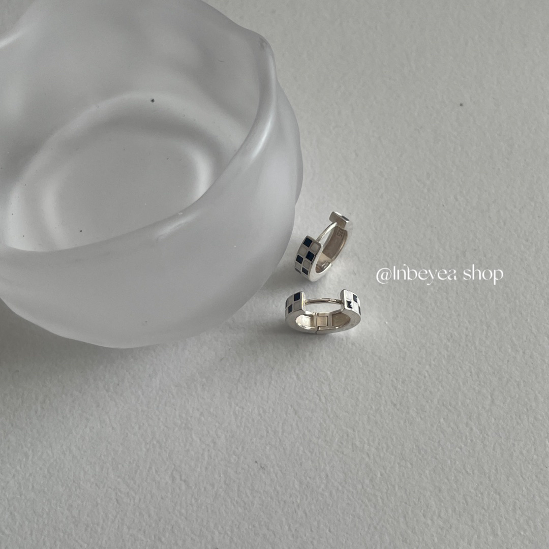 925银耳饰 棋盘格耳扣 通体银9mm 15406