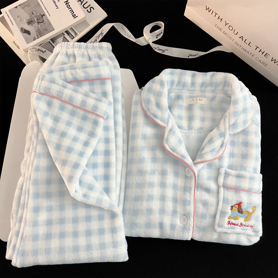 《冬季》长袖长裤微胖女生大码女生胖mm睡衣女套装款甜美家居服