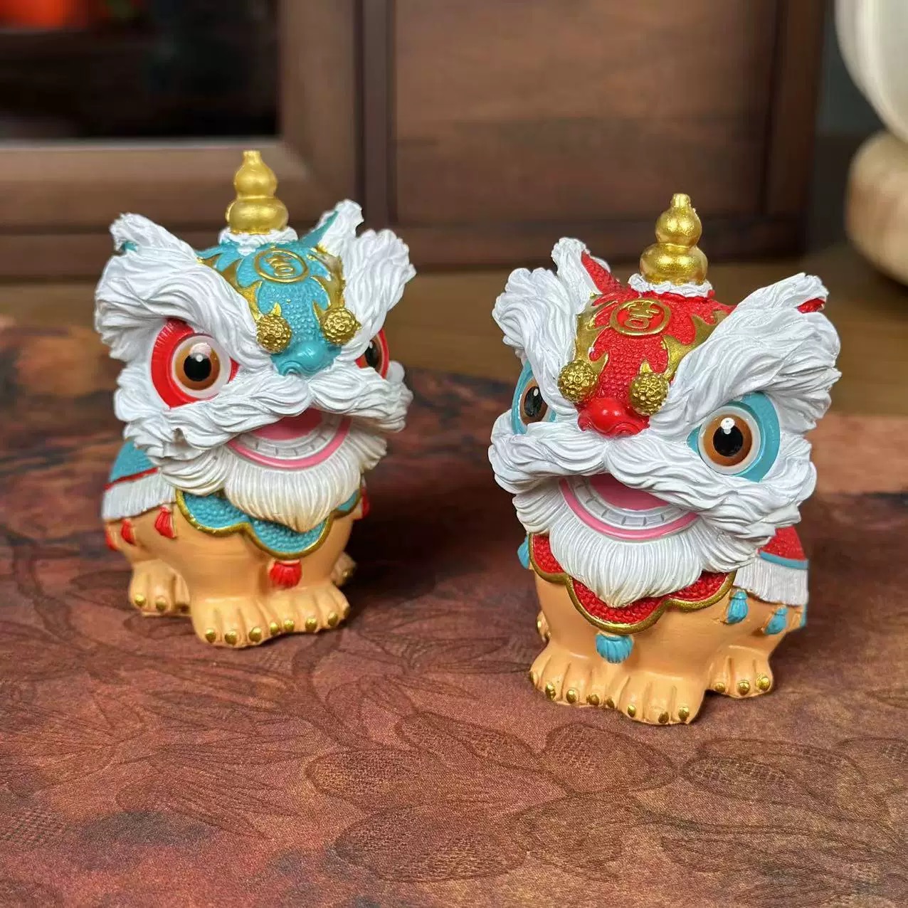 醒狮好狮成双桌面摆件茶宠摆件