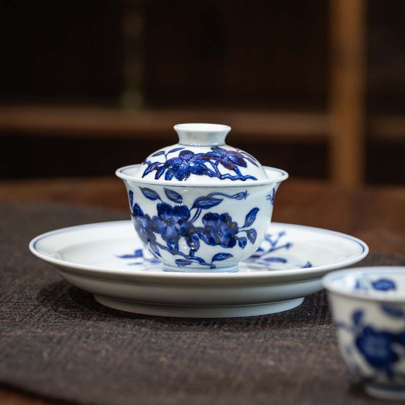 杜鹃花盖碗，中式高端茶具茶杯家用缠枝