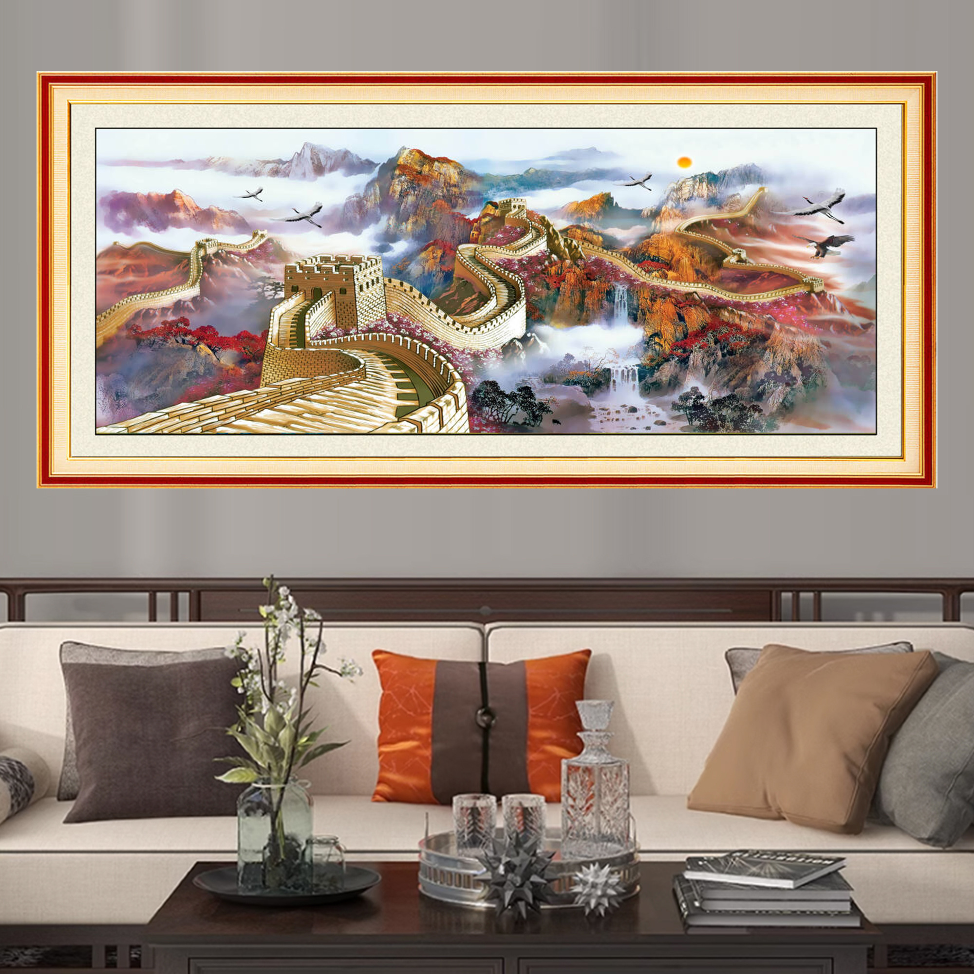 【金丝布】1679万里长城十字绣大格190x75厘米满绣49种绣线