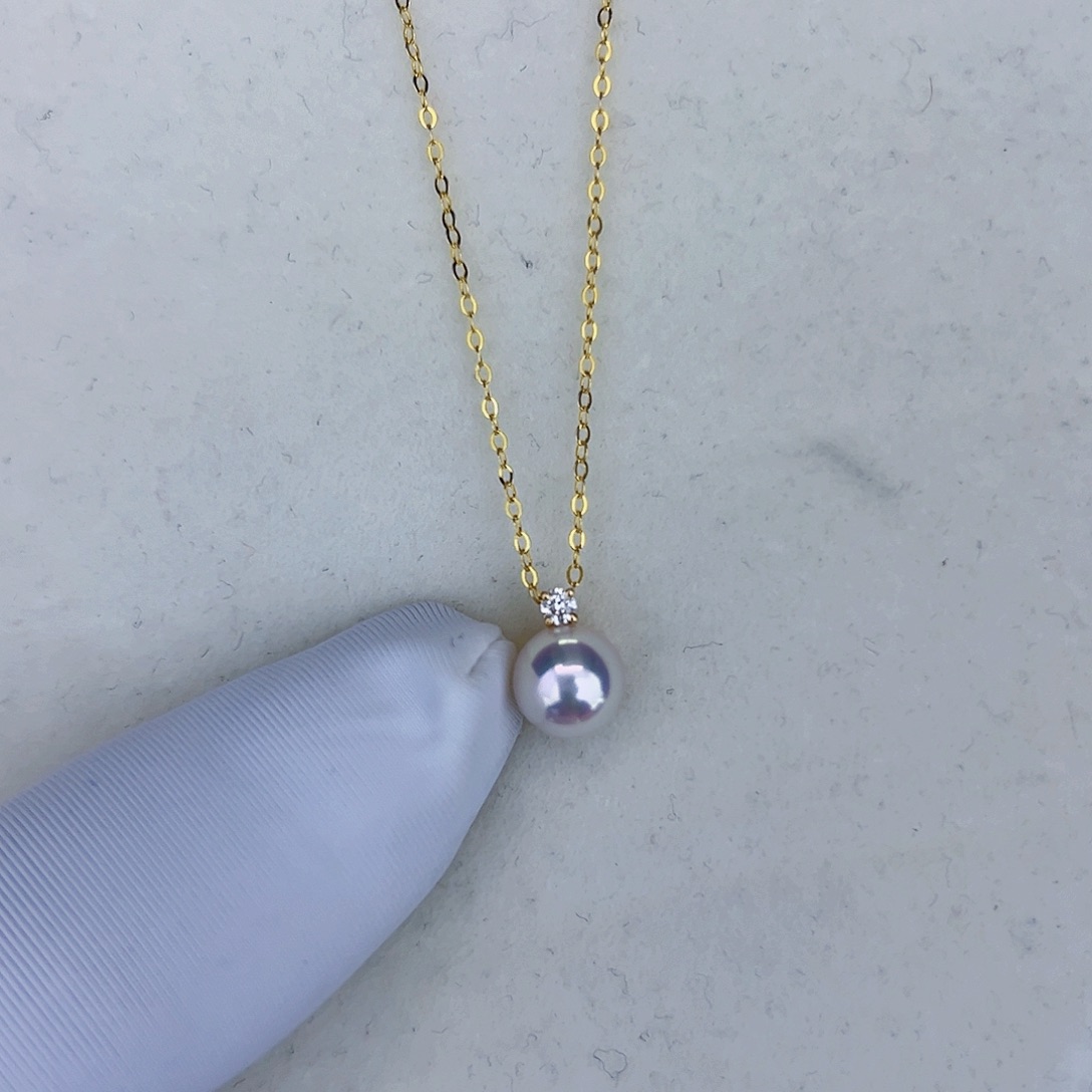 海水珍珠海水akoya王妃吊坠7-8mm18K金镶嵌