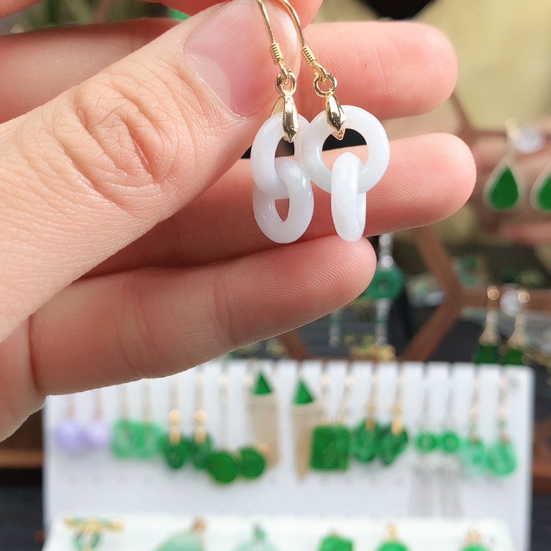 翡翠耳饰银S925镶嵌耳饰