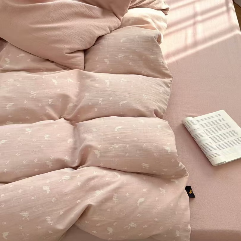 【小森花间少女粉】高定色织全棉提花四件套床上用品被套床单100%棉