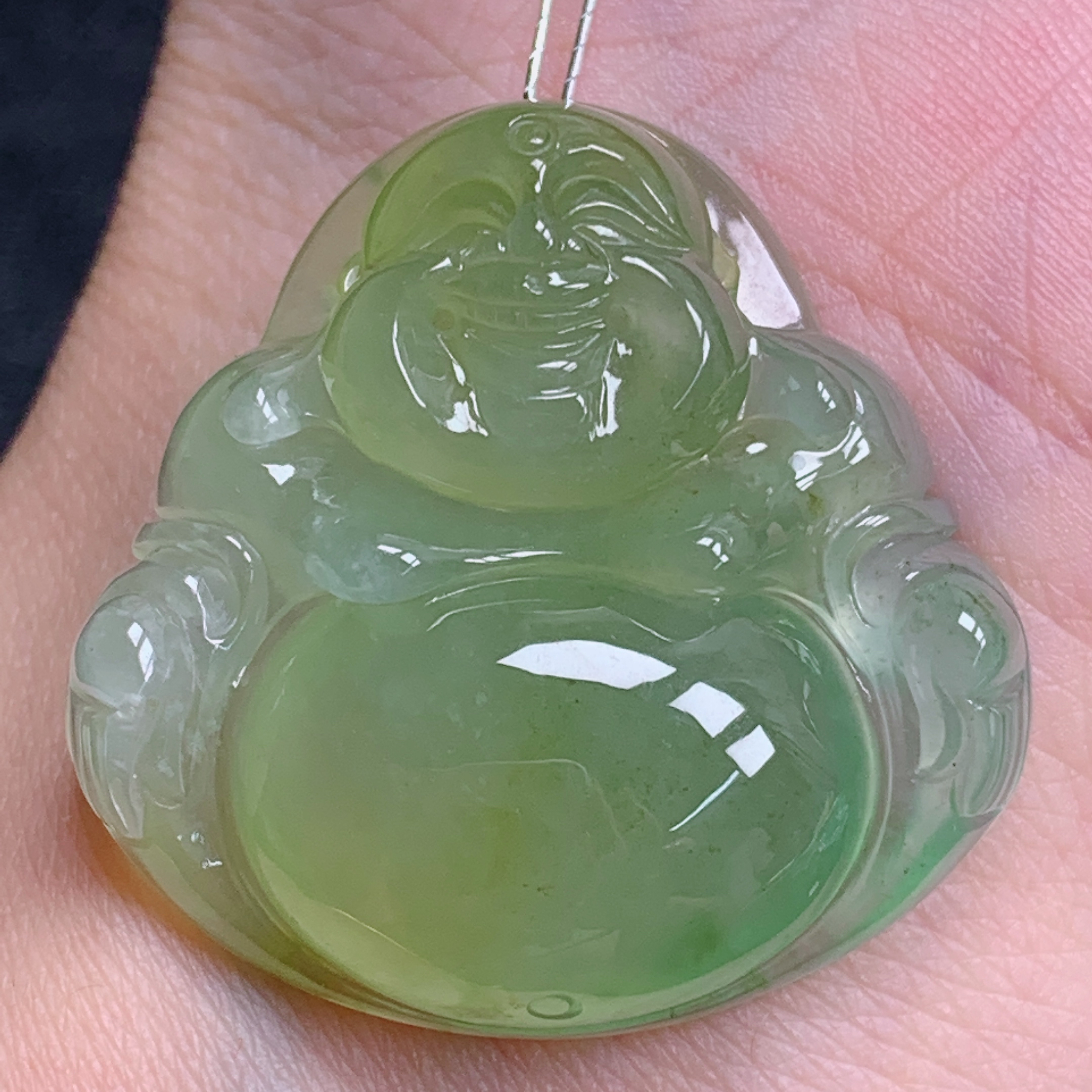 天然缅甸翡翠A货高冰黄飘花佛公气质精美尺寸31.3+30.7+8.4   463