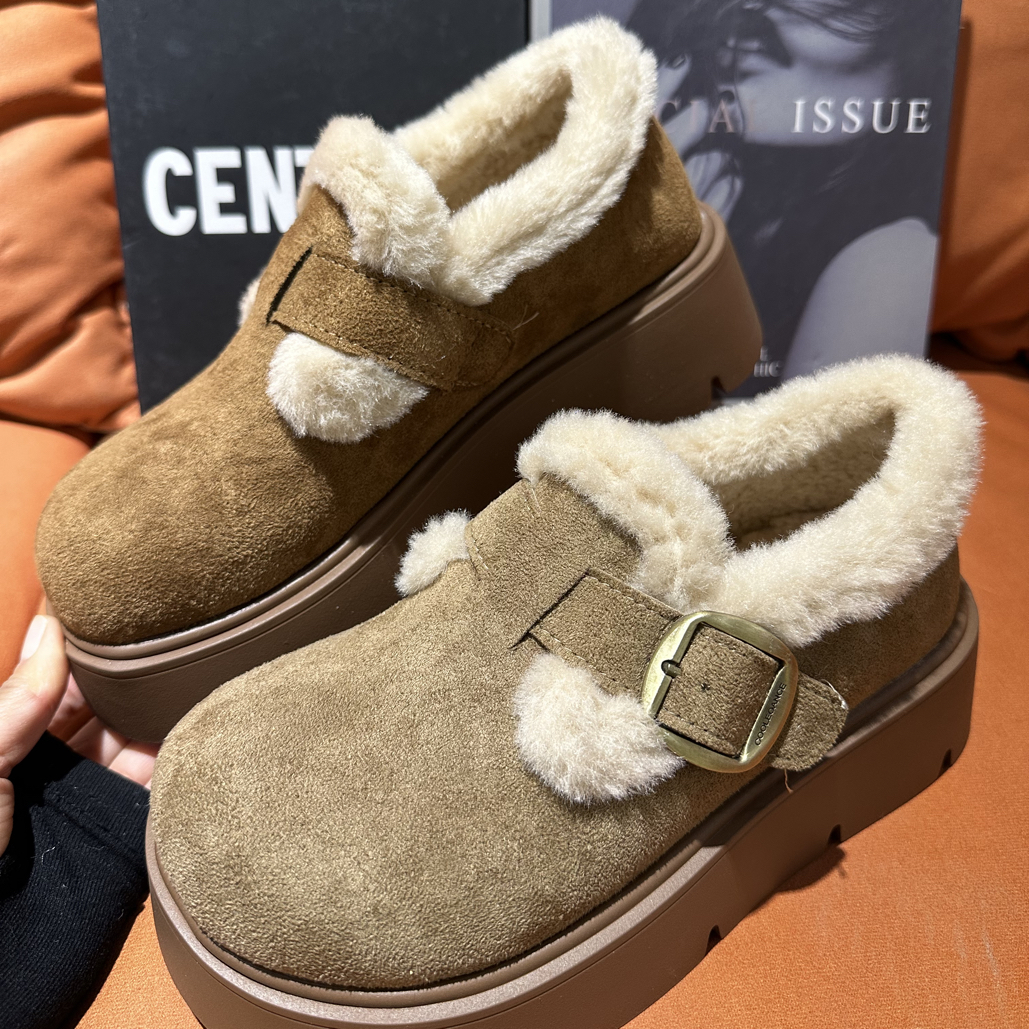 1891-1韩版复古厚底加绒勃肯女鞋冬季保暖防滑一脚蹬棉鞋秋冬季