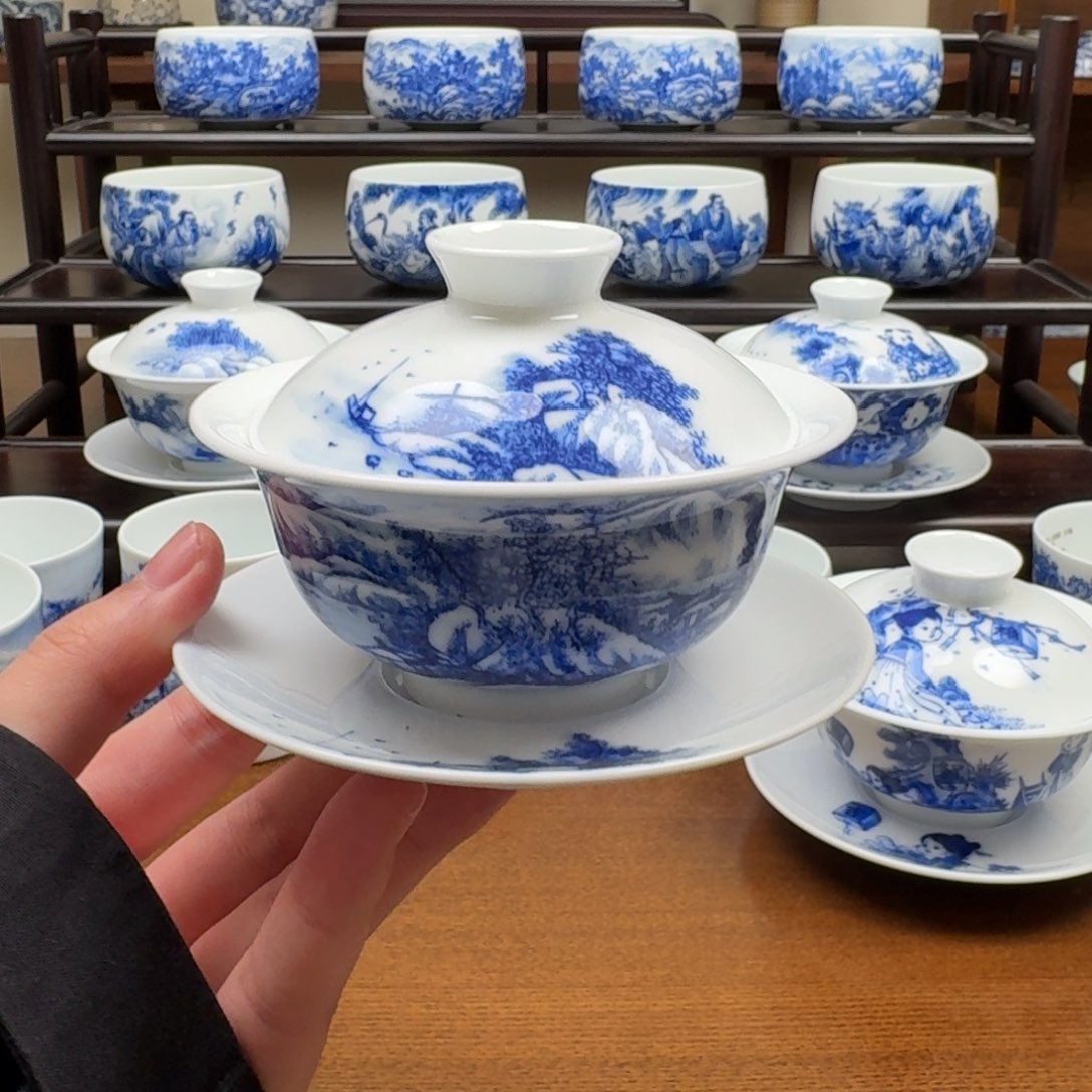 ****瓷片九段烧雪景三才