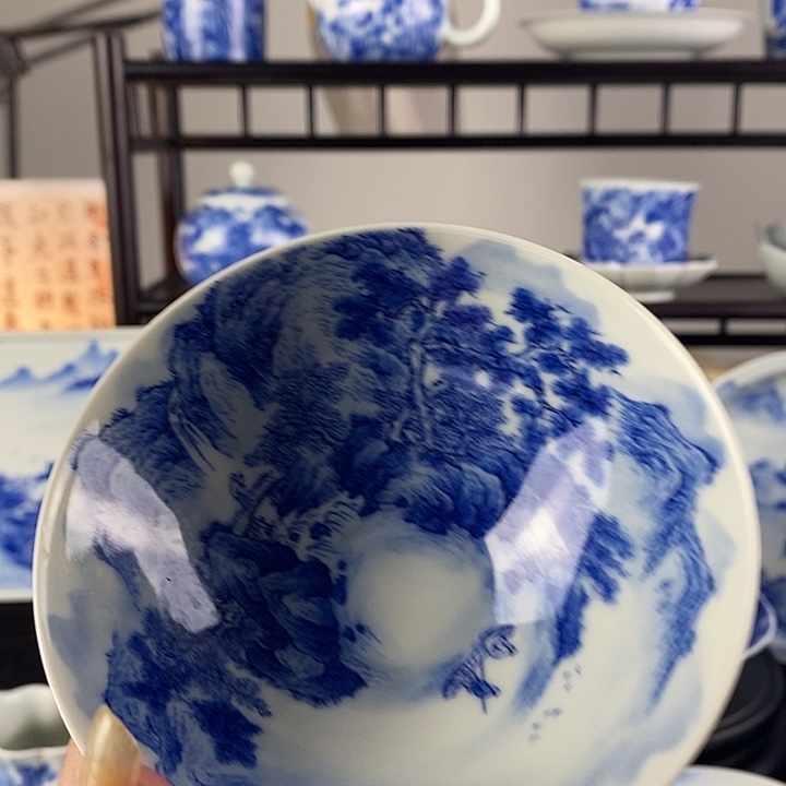 小***b陶景德镇手工手绘青花山水
