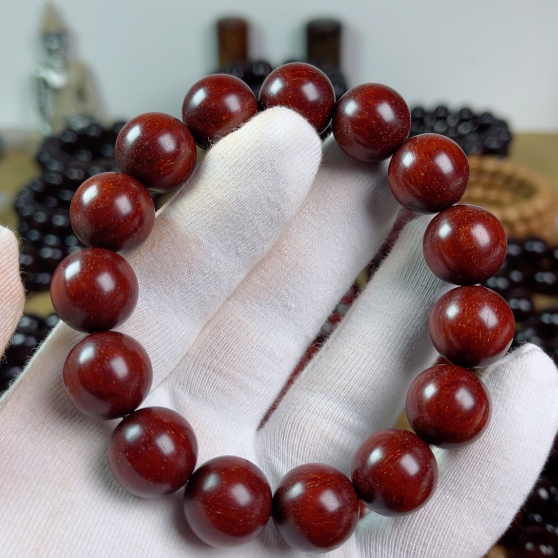 小叶紫檀手串/手链1.5高油润龙鳞满金星