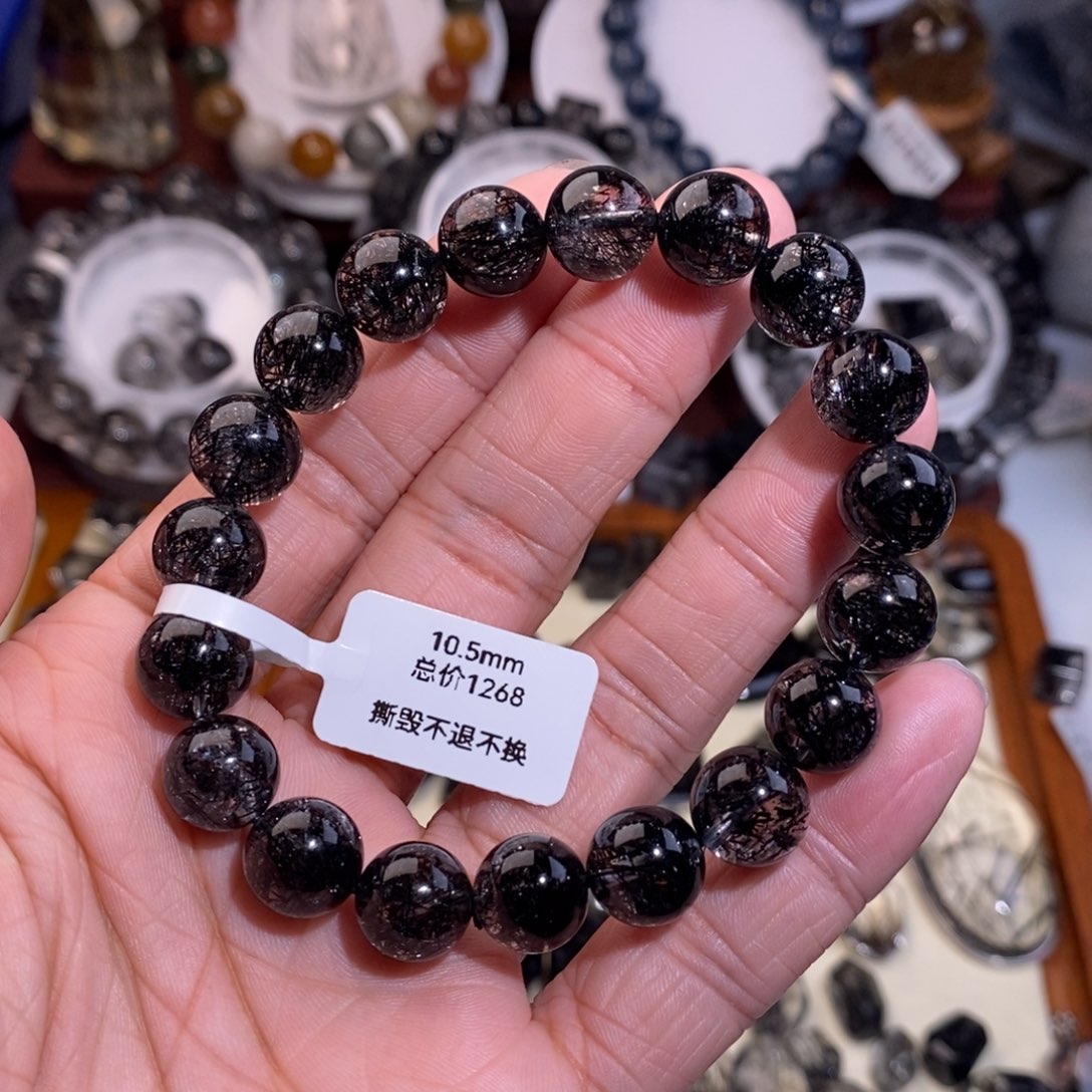 水晶未镶嵌手链黑发晶烟花蕾丝10.5mm全透体