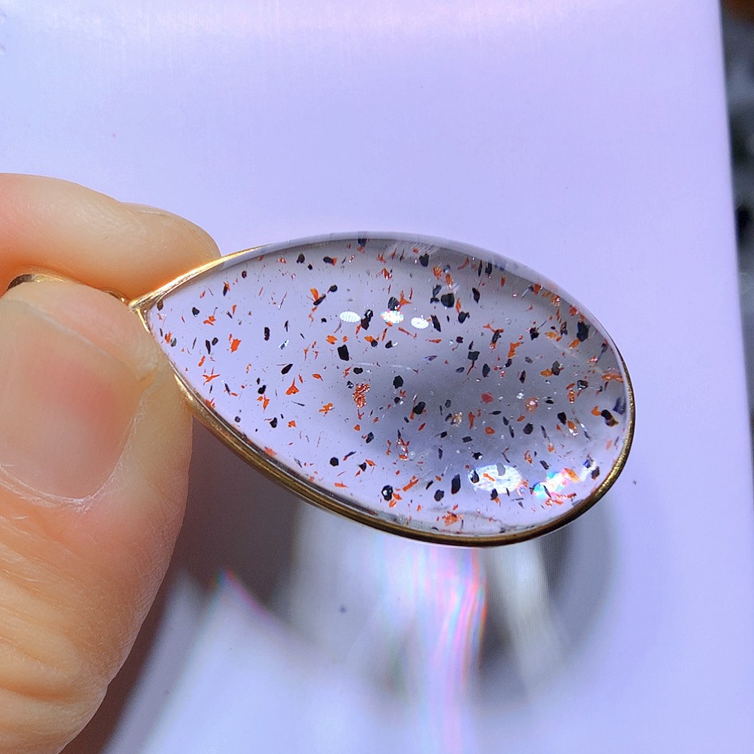 水晶吊坠银S925镀金镶嵌天然水晶