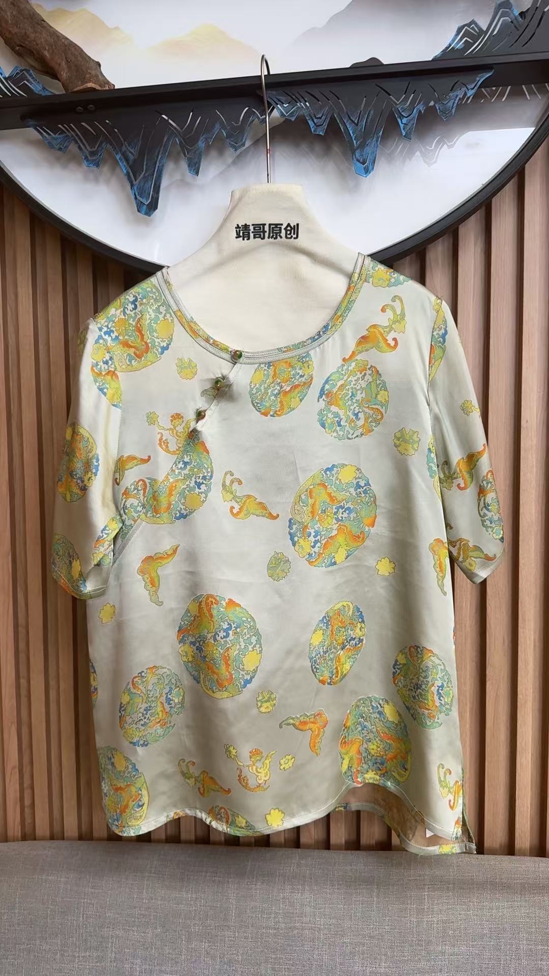 休闲圆领新中式T恤宽松型百搭夏季女士常规短袖 6571