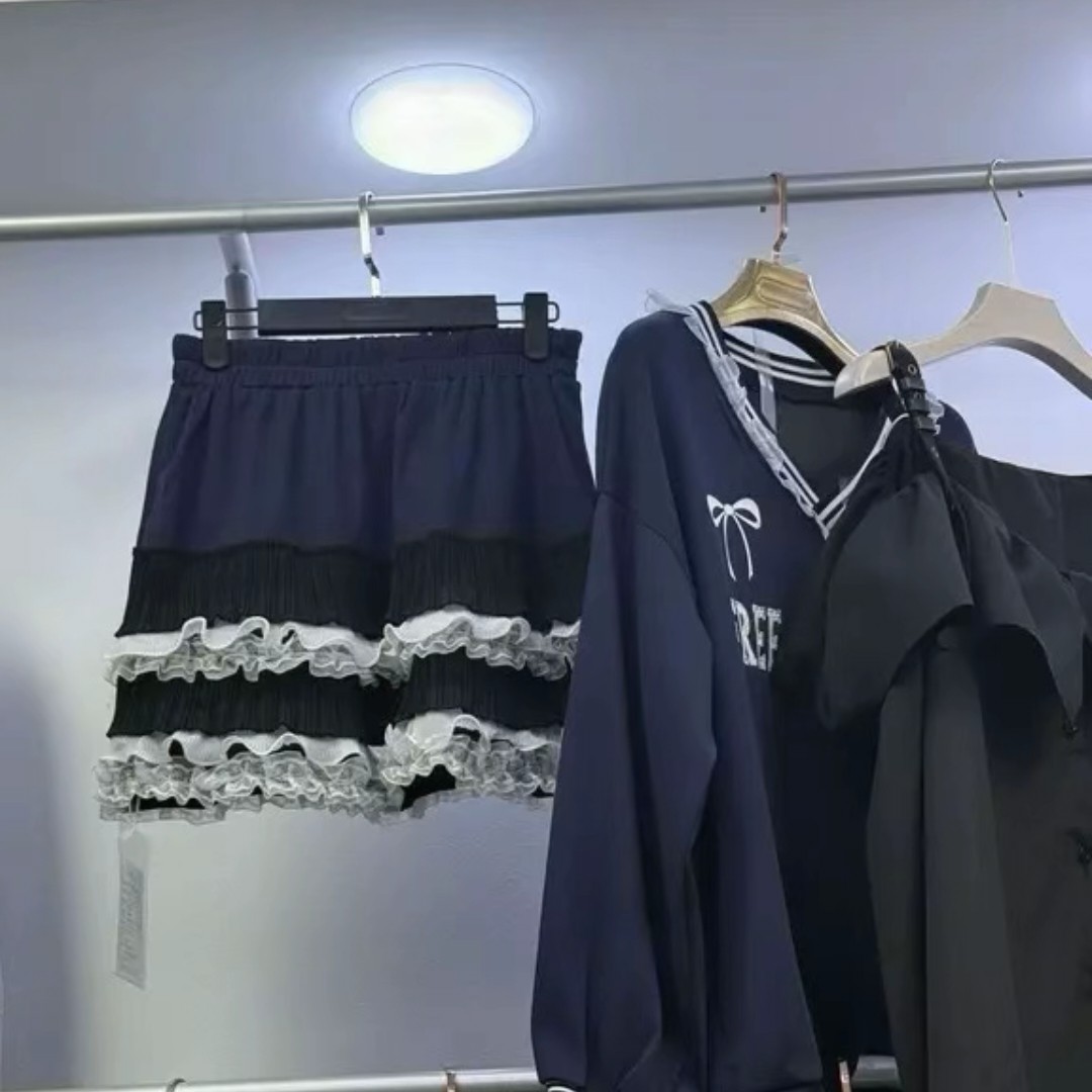 秋冬卫衣韩系蕾丝V领套装