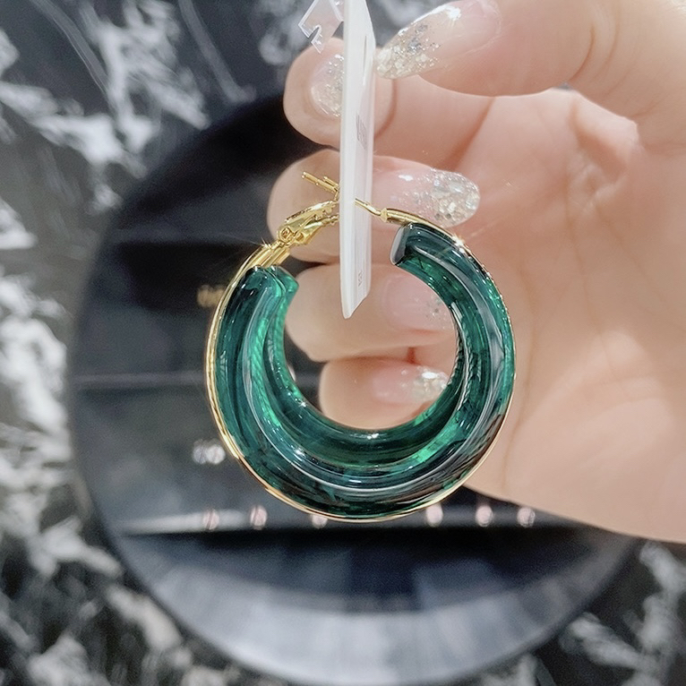 铜合金耳饰 女复古/宫廷耳圈首饰日韩绿色几何形环环相扣耳环
