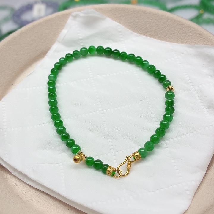 翡翠18K金镶嵌手链天然缅甸翡翠A货卡4