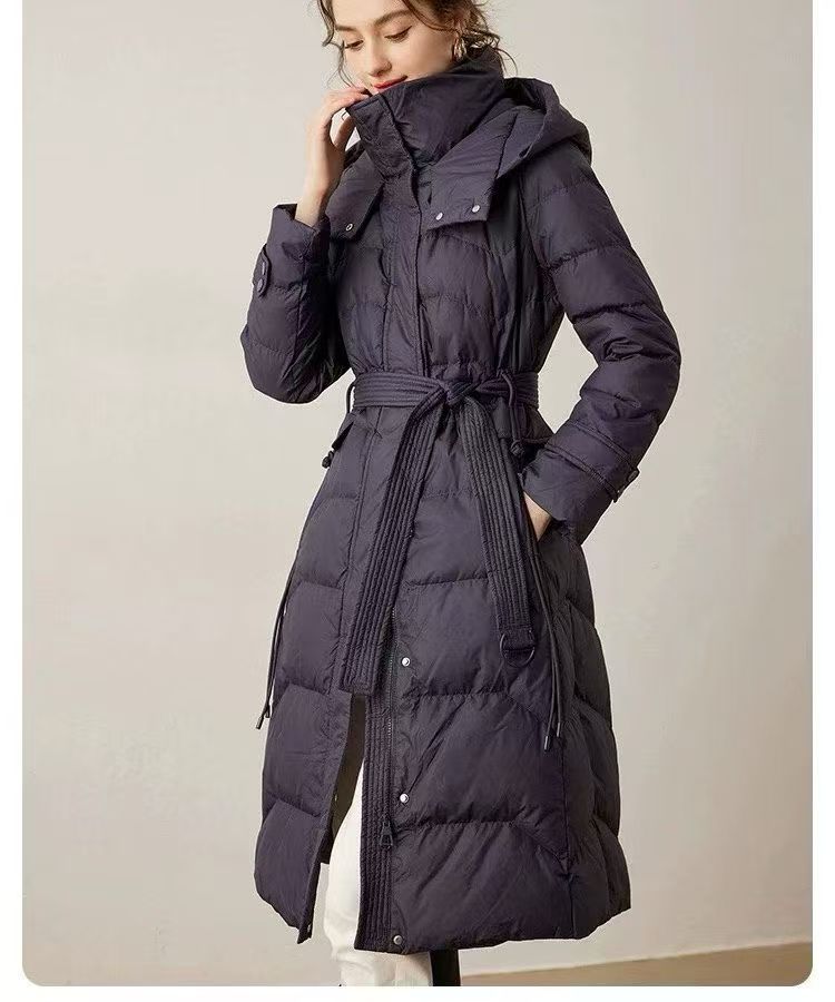 Y7101鸭绒连帽保暖显瘦过膝修身加厚时尚长款外套收腰羽绒服