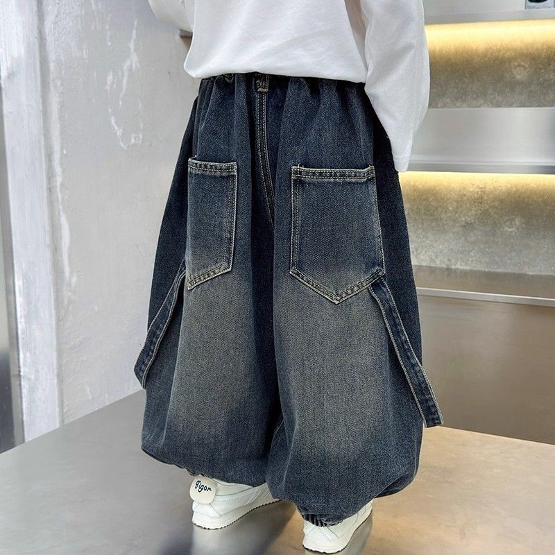 男童牛仔裤春秋款2025新款儿童秋装裤子男孩宝宝秋季痞帅软直筒裤