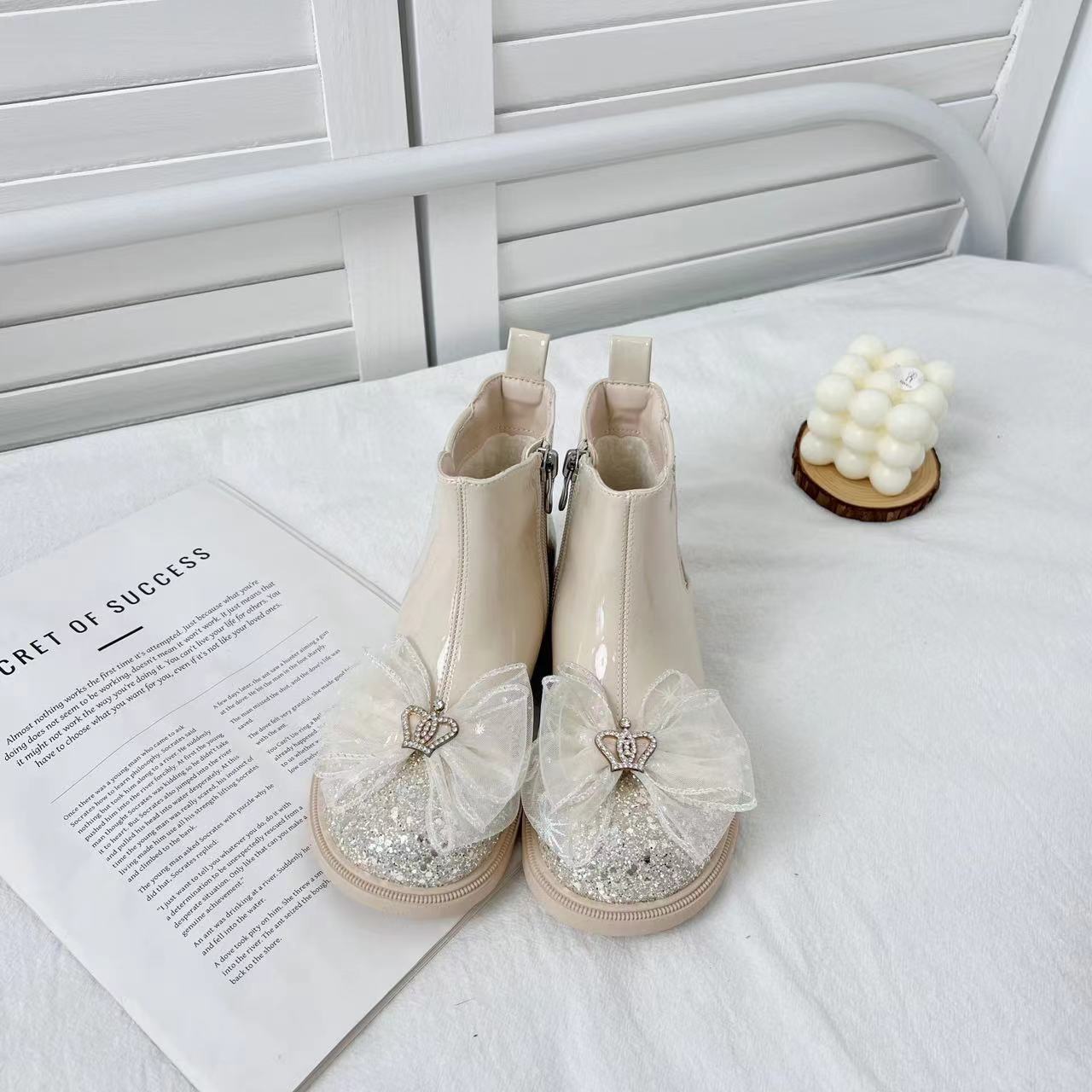 【米果妈】新款女童冬季加绒二棉亮片蝴蝶结皇冠公主亲子鞋XAK63106