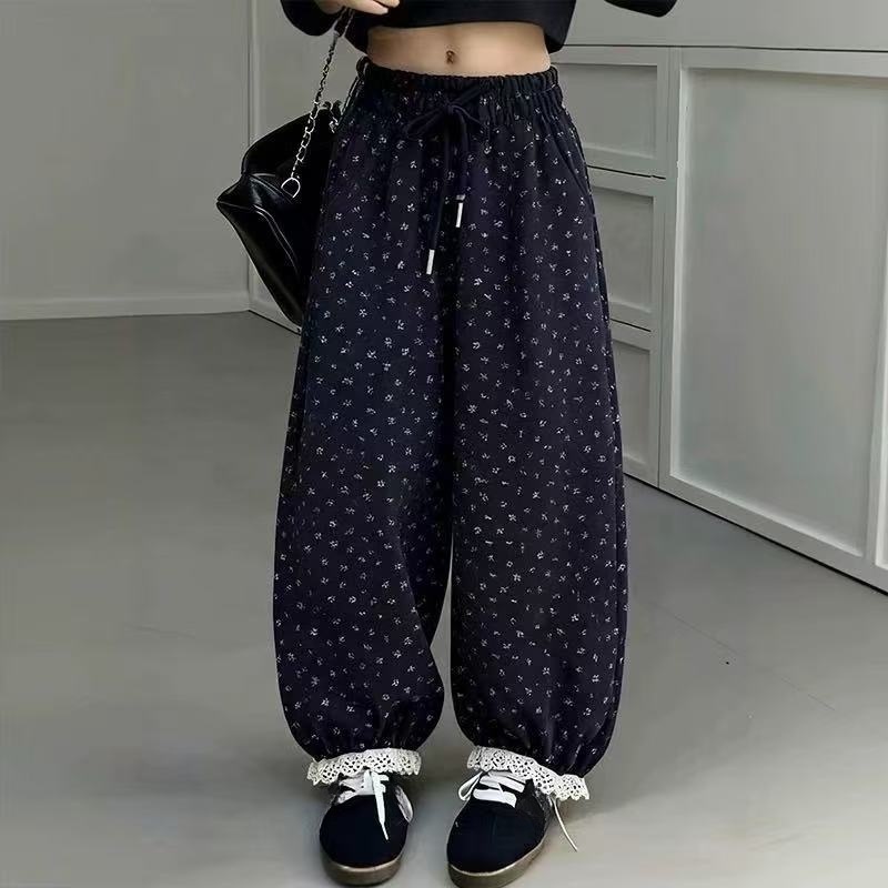 【米果妈】儿童2025冬季新款洋气碎花加厚绒休闲裤B5113