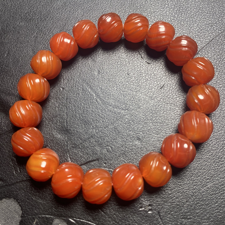 清仓天然红玛瑙绞死纹圆珠手链手串老货手工雕刻时尚复古男女手饰