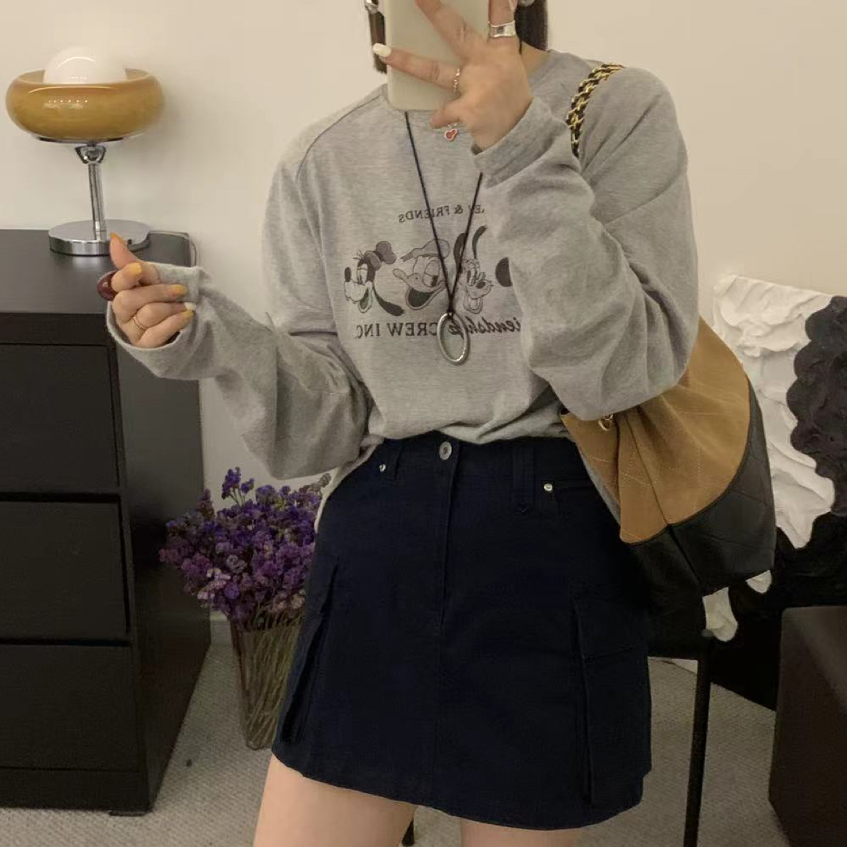 宽松型拼色卡通风撞色卡通动漫长袖背心宽松T恤拼接（没改价，勿拍）