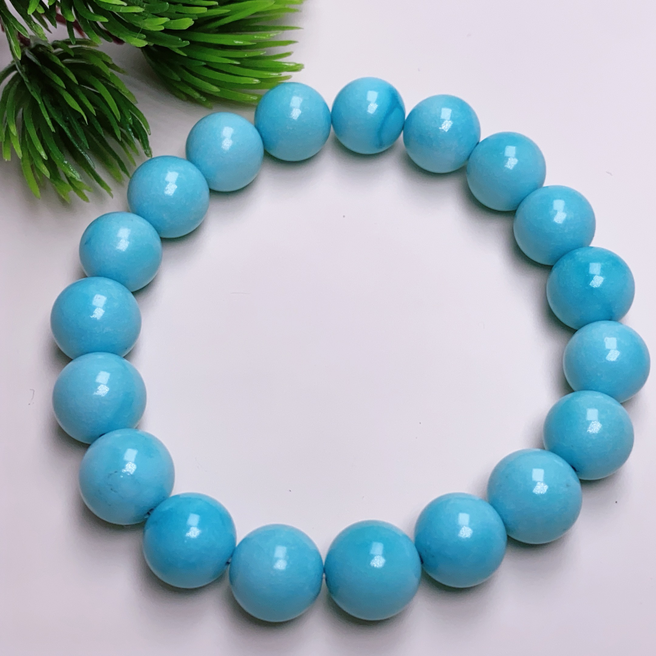 绿松石高瓷蓝圆珠手串10mm精品顺色干净无沙眼25.5克