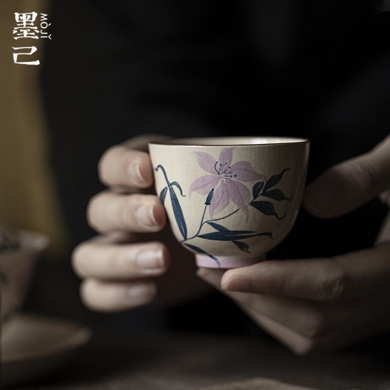 墨己化妆土手绘茶杯功夫茶具日式紫砂泥品茗杯家用陶瓷单杯主人杯