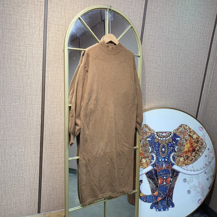 BT410孕妇咖色针织连衣裙90-140