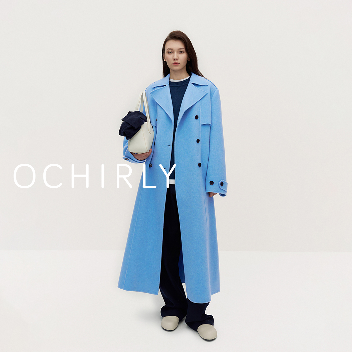 *ochirly欧时力 澳大利亚羊毛双面呢风衣外套大衣腰带秋冬