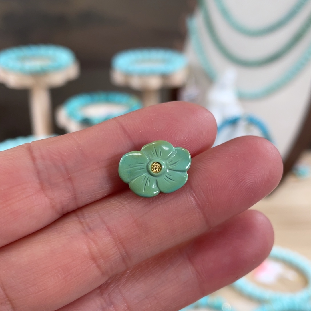 绿松石未镶嵌套链10*14果绿色花花