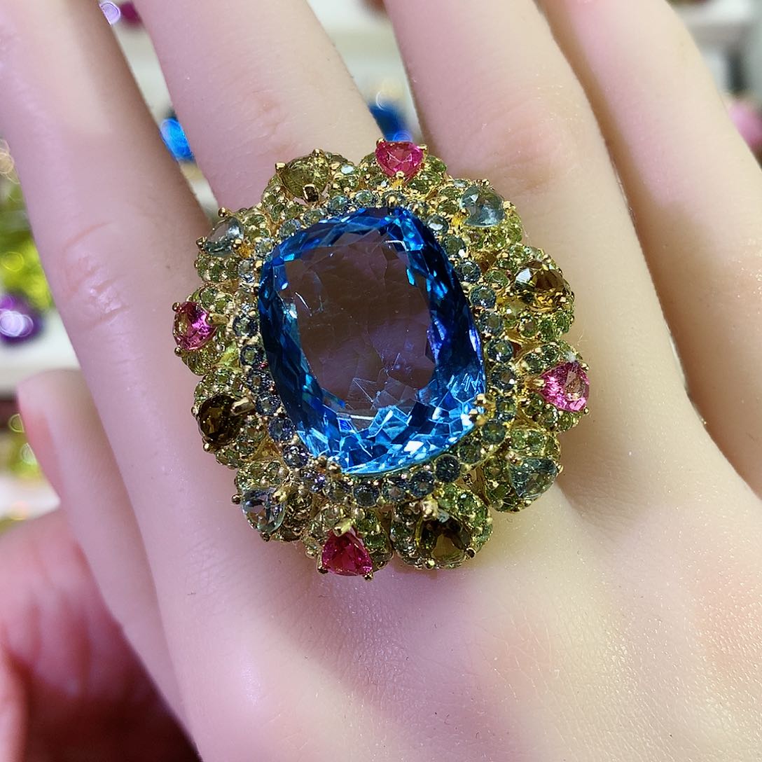 托帕石戒指银S925镶嵌