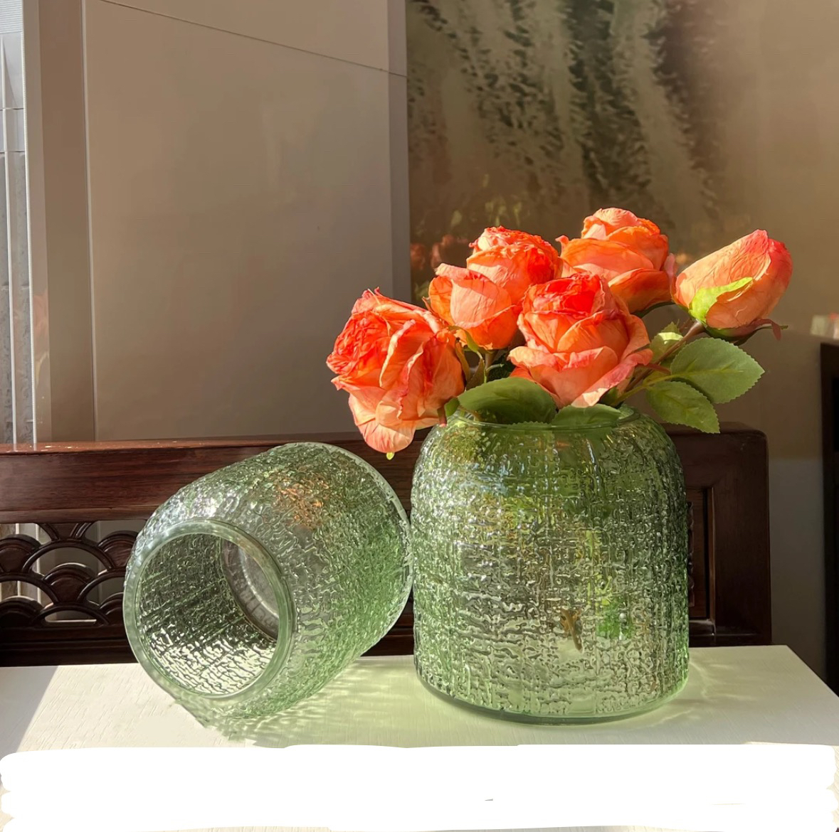 轻奢冷纹北欧风格玻璃花瓶客厅装饰水培插花器干花瓶