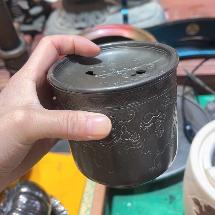 蜜安罐瓷香炉锡茶则