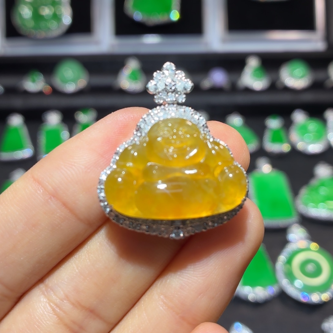 翡翠18K金镶嵌吊坠(不含链)翡翠