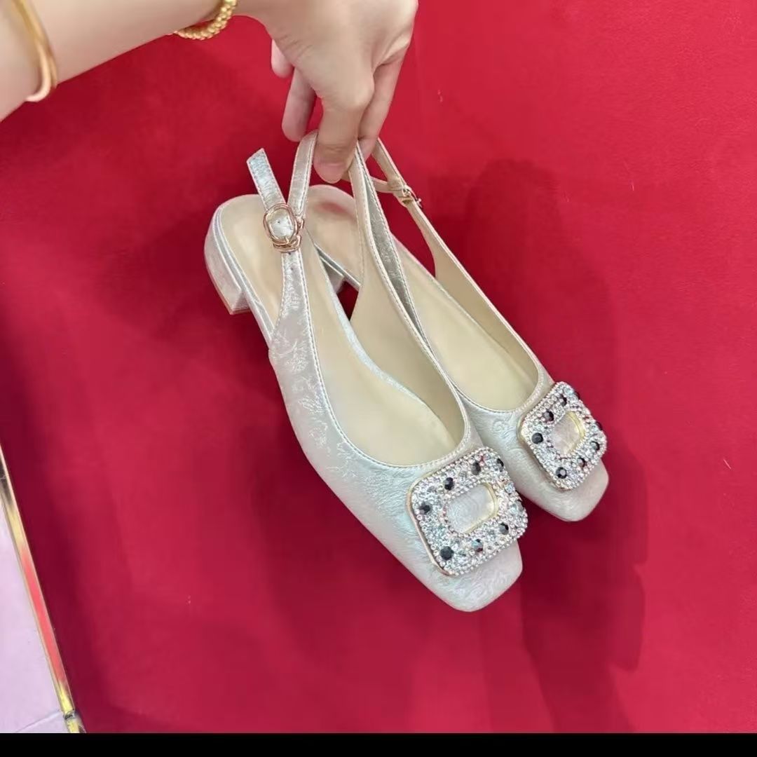 XF008胶粘中国风方头浅口法式时装凉鞋单鞋玛丽珍鞋尖头高跟鞋