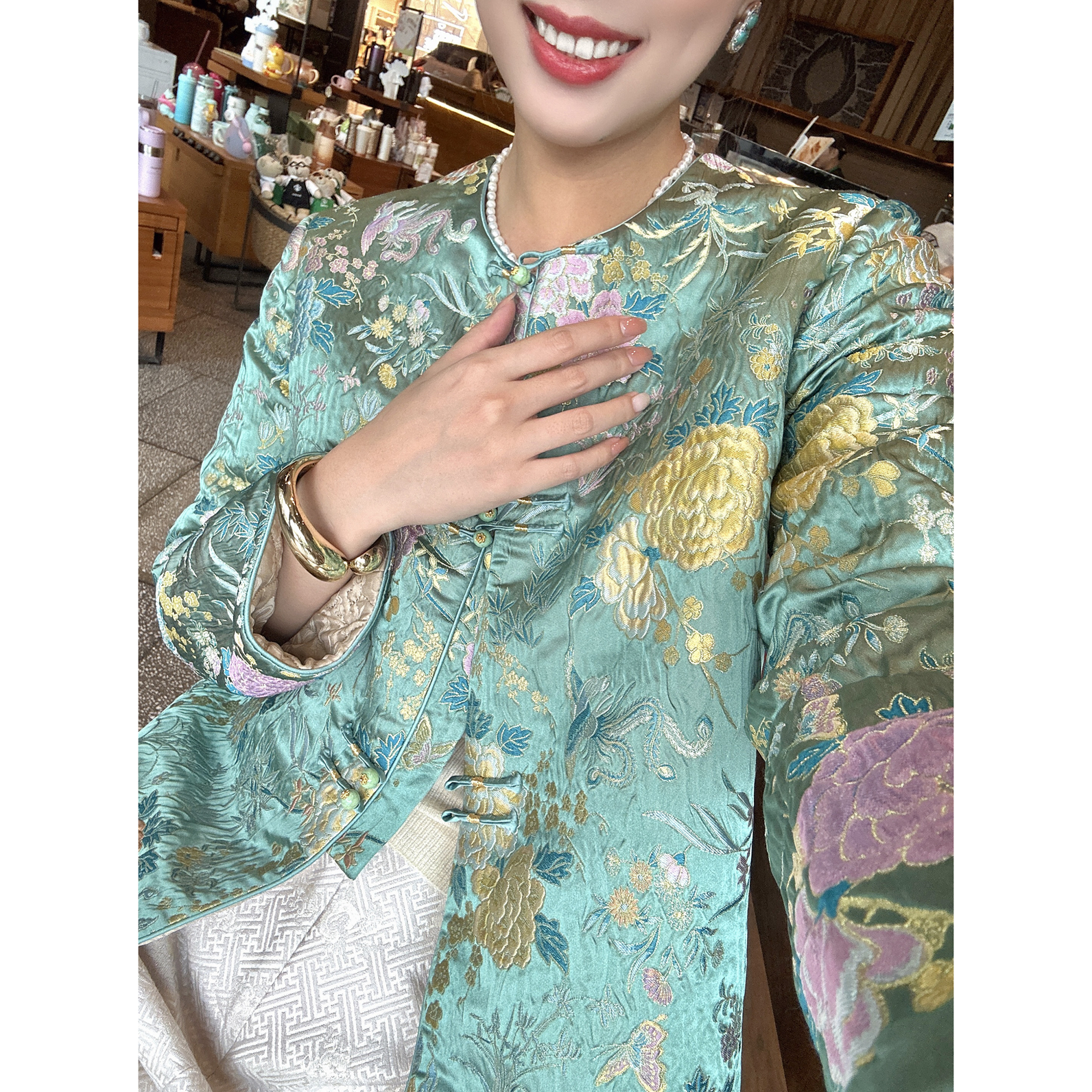 【深圳罗依】原创真丝棉衣女桑蚕丝云锦新中式圆领显瘦宽松气质棉服