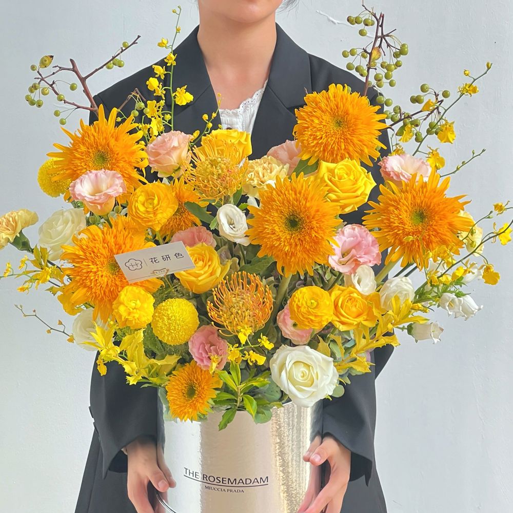 【阳光暖意】玫瑰向日葵混搭鲜花抱抱桶送老婆爱人送闺蜜送朋友生日送长辈客户领导花店送花上门