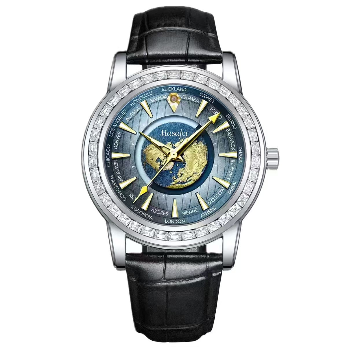 Masafei/玛莎菲梵高油画星空男士商务时尚潮流皮带腕表YK