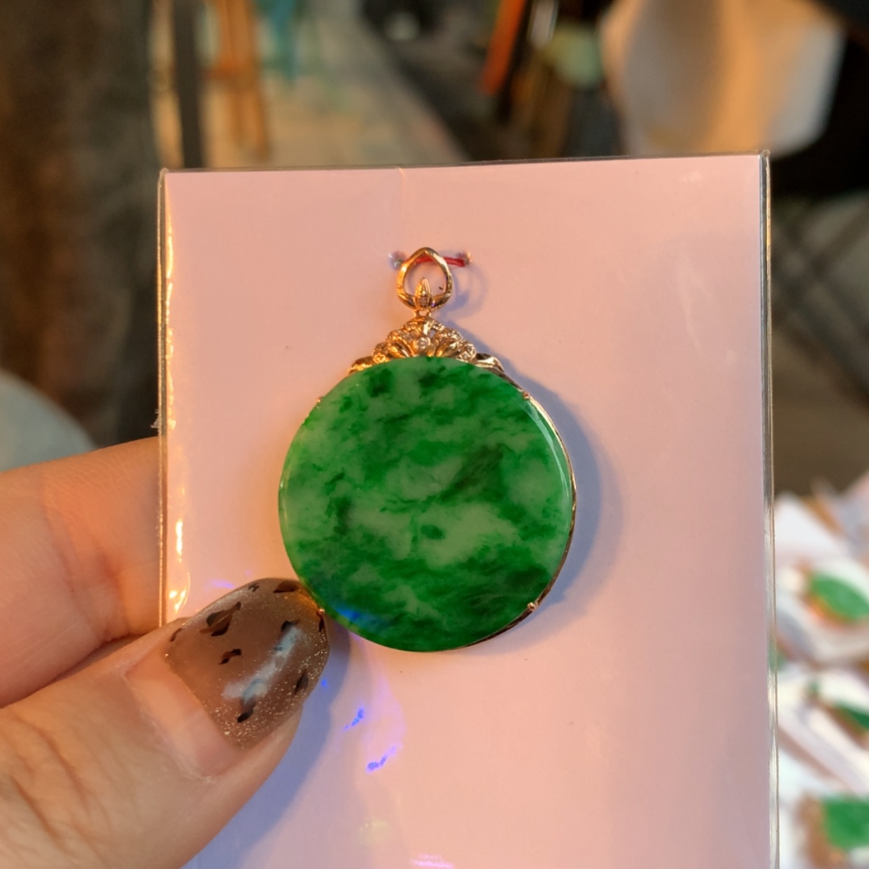 【闪购商品】翡翠颈饰18K金镶嵌圆牌