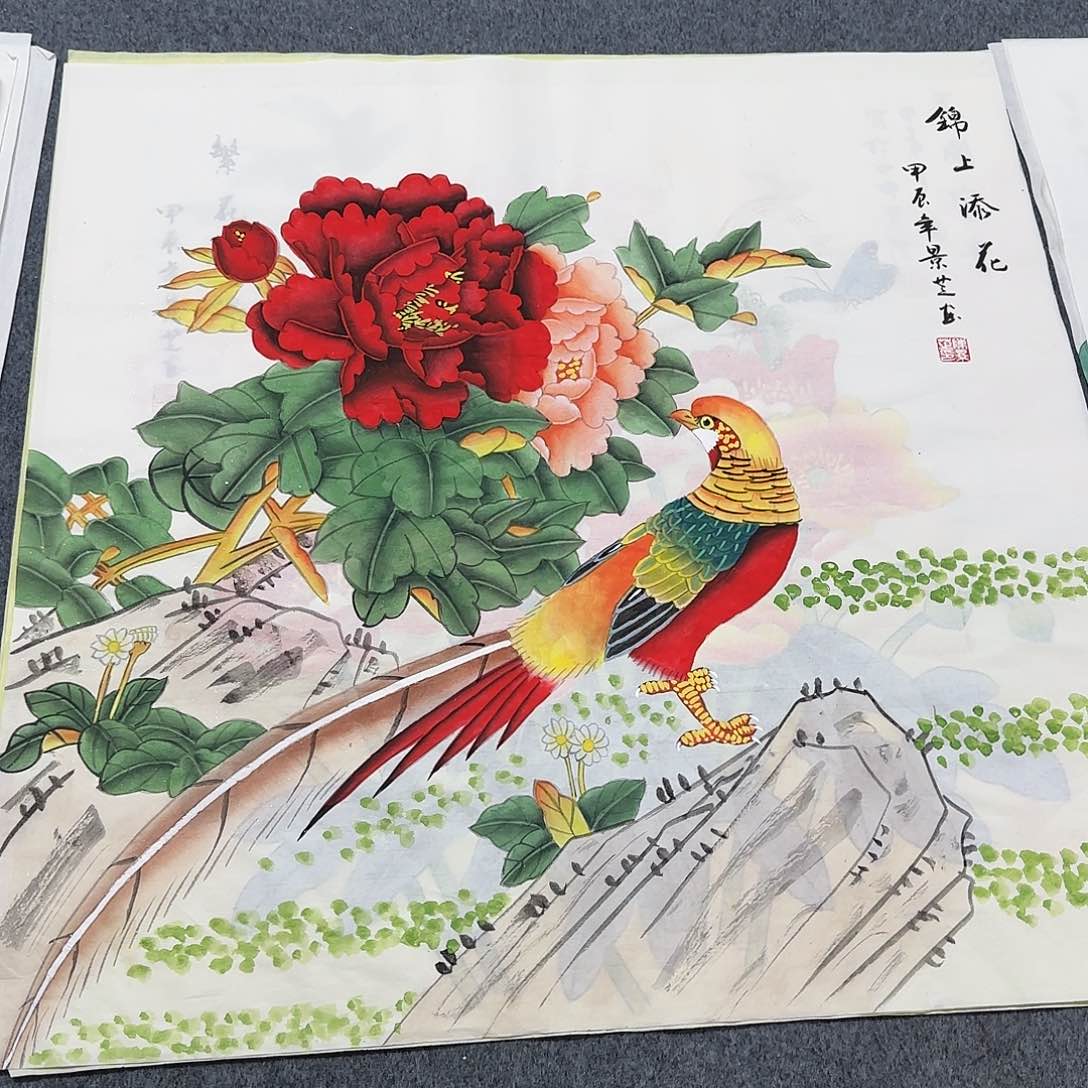 国画尺寸70X70手绘作品 